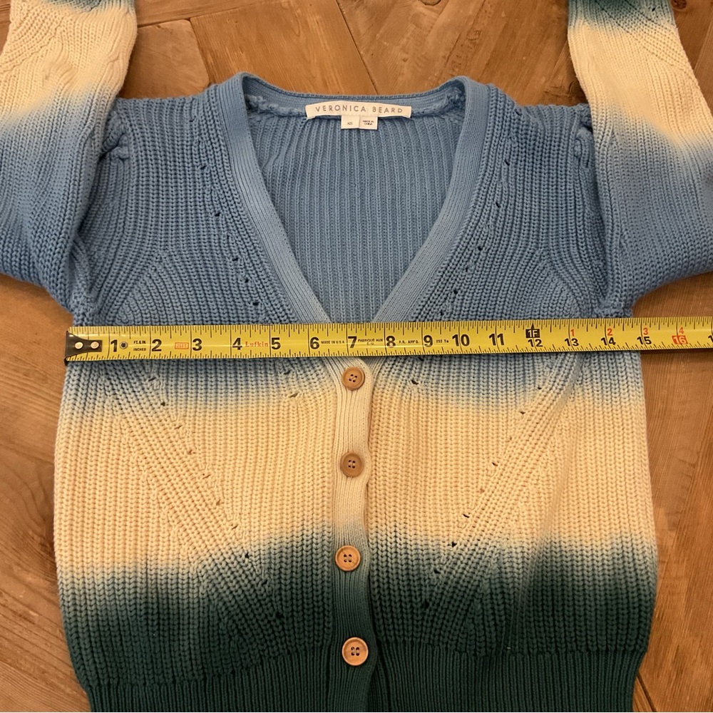 Veronica Beard Parula Cardigan XS Blue Ivoryβ Green Ombre Dip Dye Knit - Picture 8 of 8